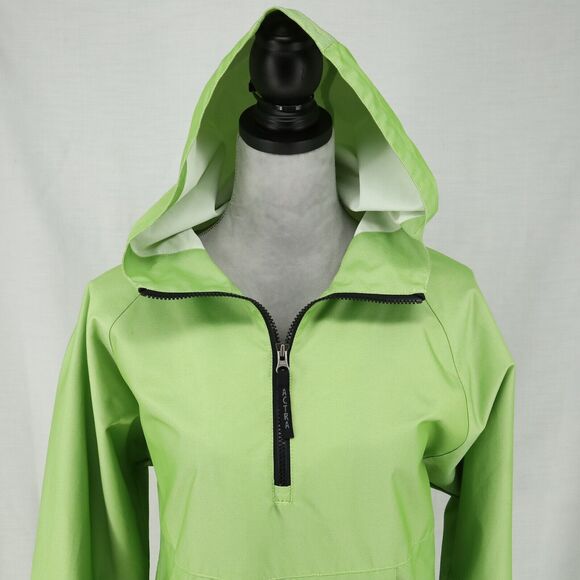 Actra Top Womens Medium Green Pullover Anorak Nylon Hoodie Pocket Quarter Zip - Picture 12 of 16